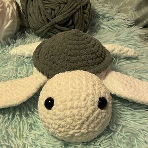 Plush Turtle Toy in White and Gray